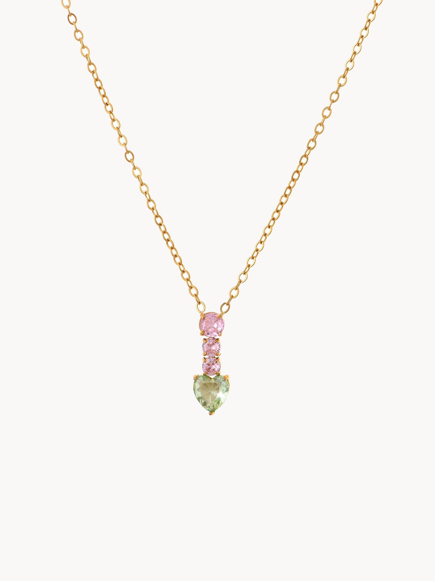 Teresa Pink Crystal Green Heart Necklace