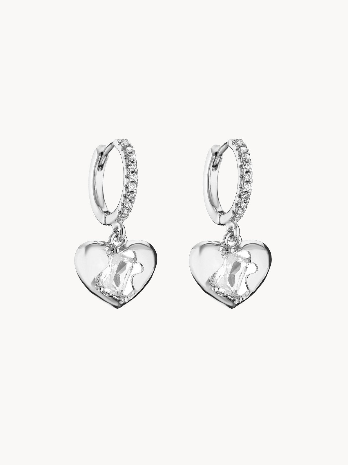 White Zircon Heart Silver Earrings