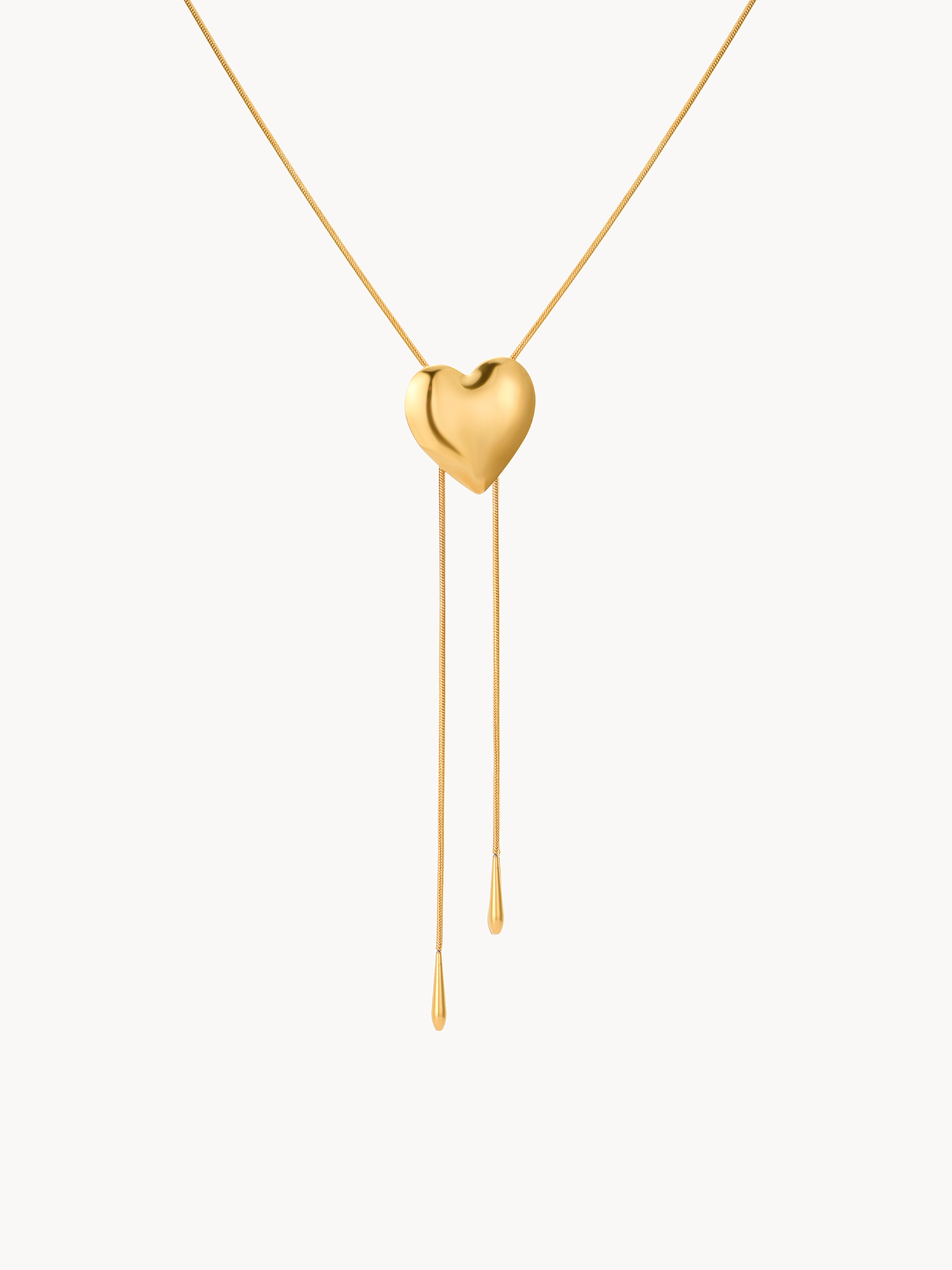 Heart Adjustable Golden Herringbone Long Necklace
