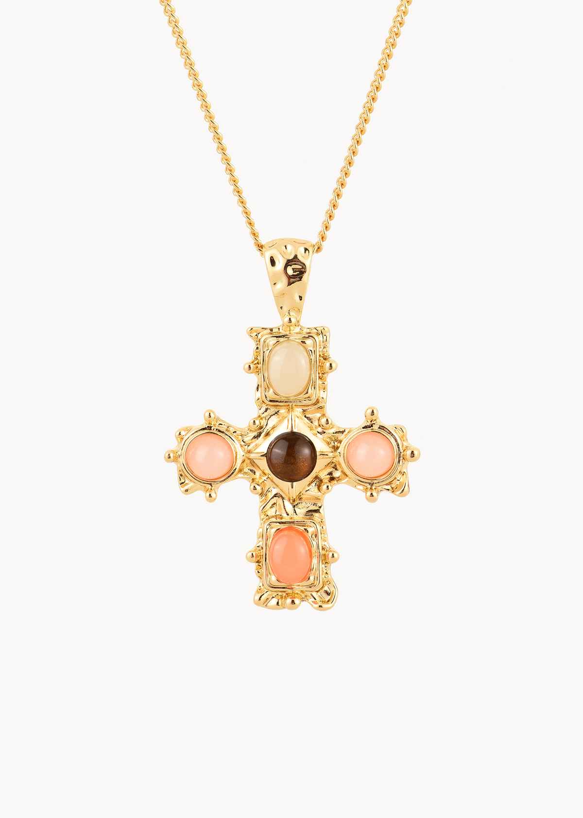 Cassie Natural Stones Cross Long Necklace