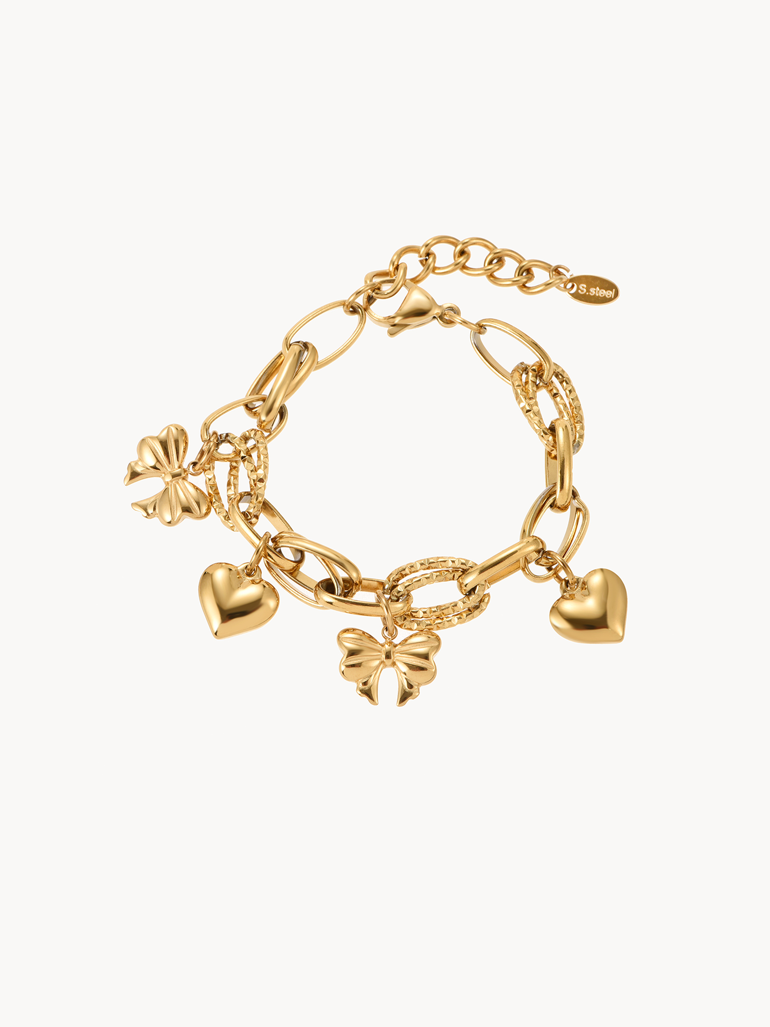 Ribbon & Heart Chain Bracelet