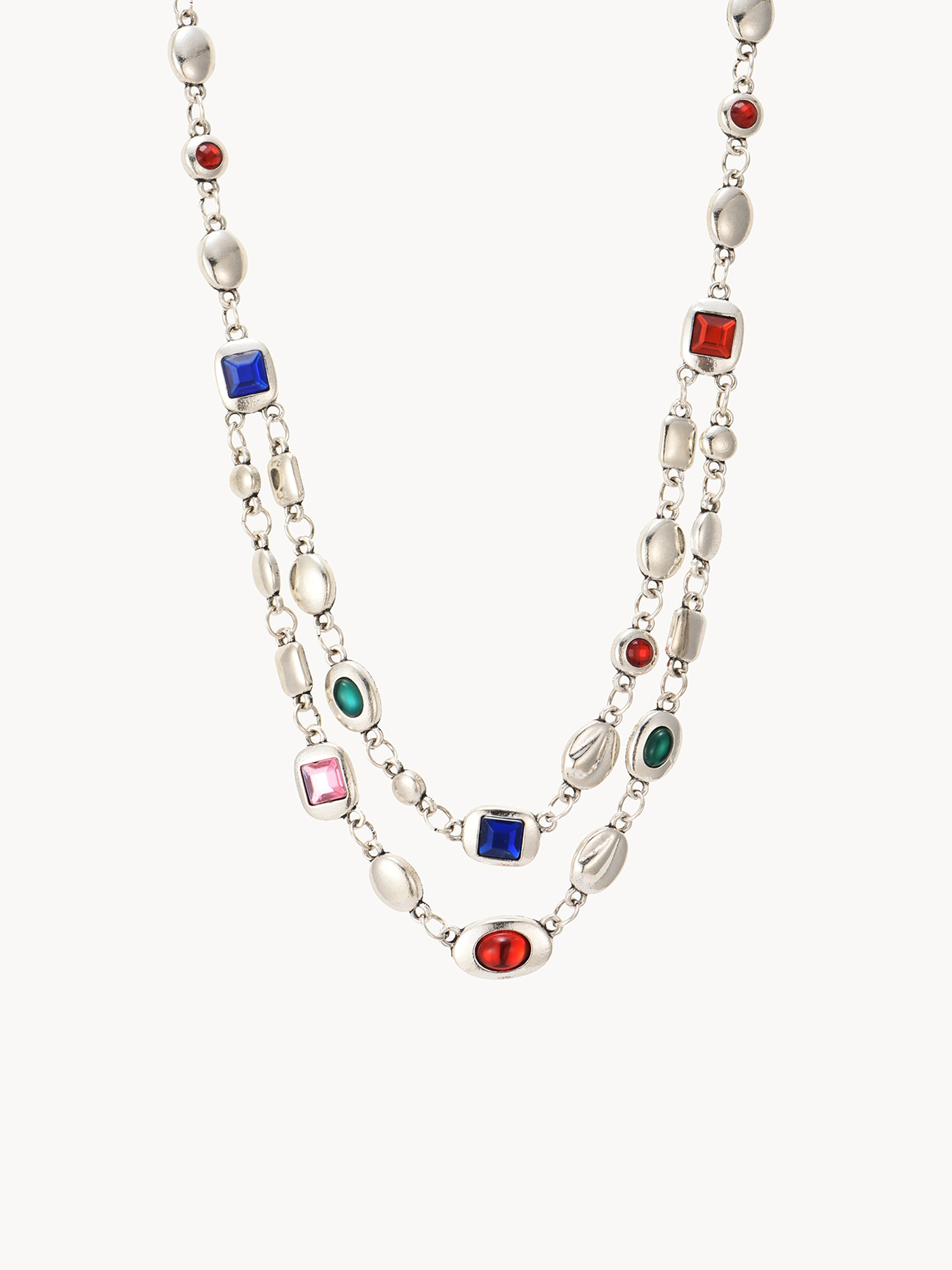 Aditi Colored Layered Silver Chain Necklace