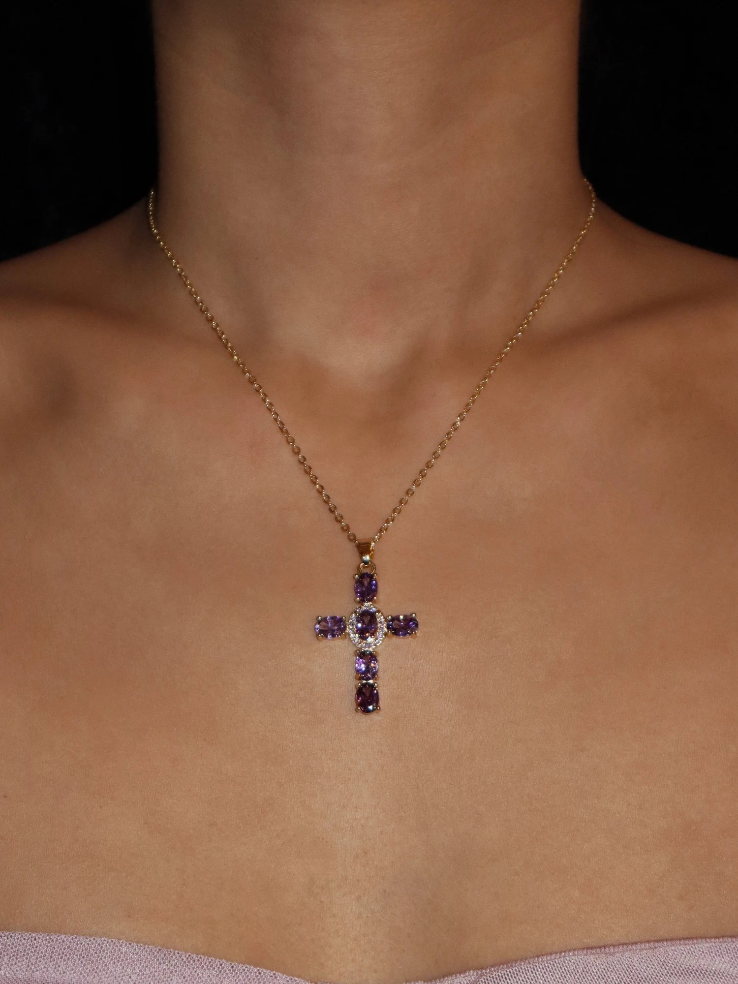Elvira Purple Cross Necklace