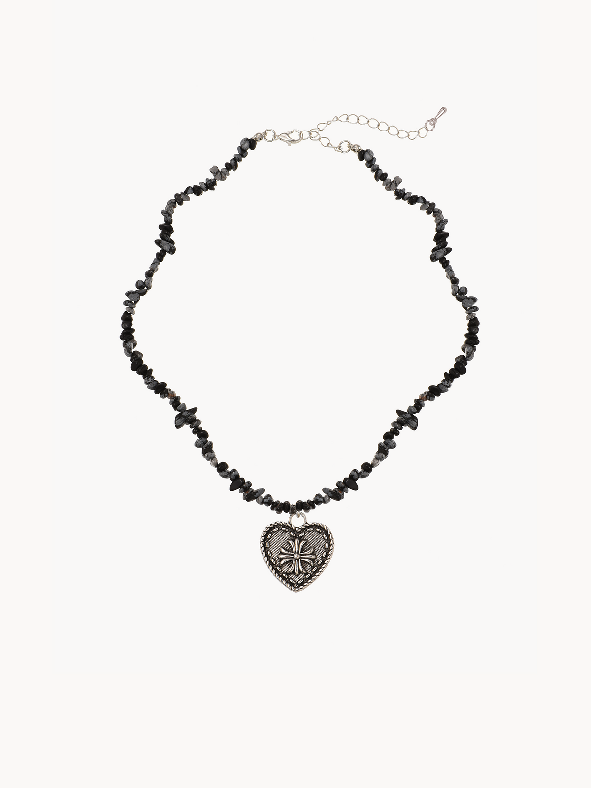 Goth Cross Heart Beaded Necklace