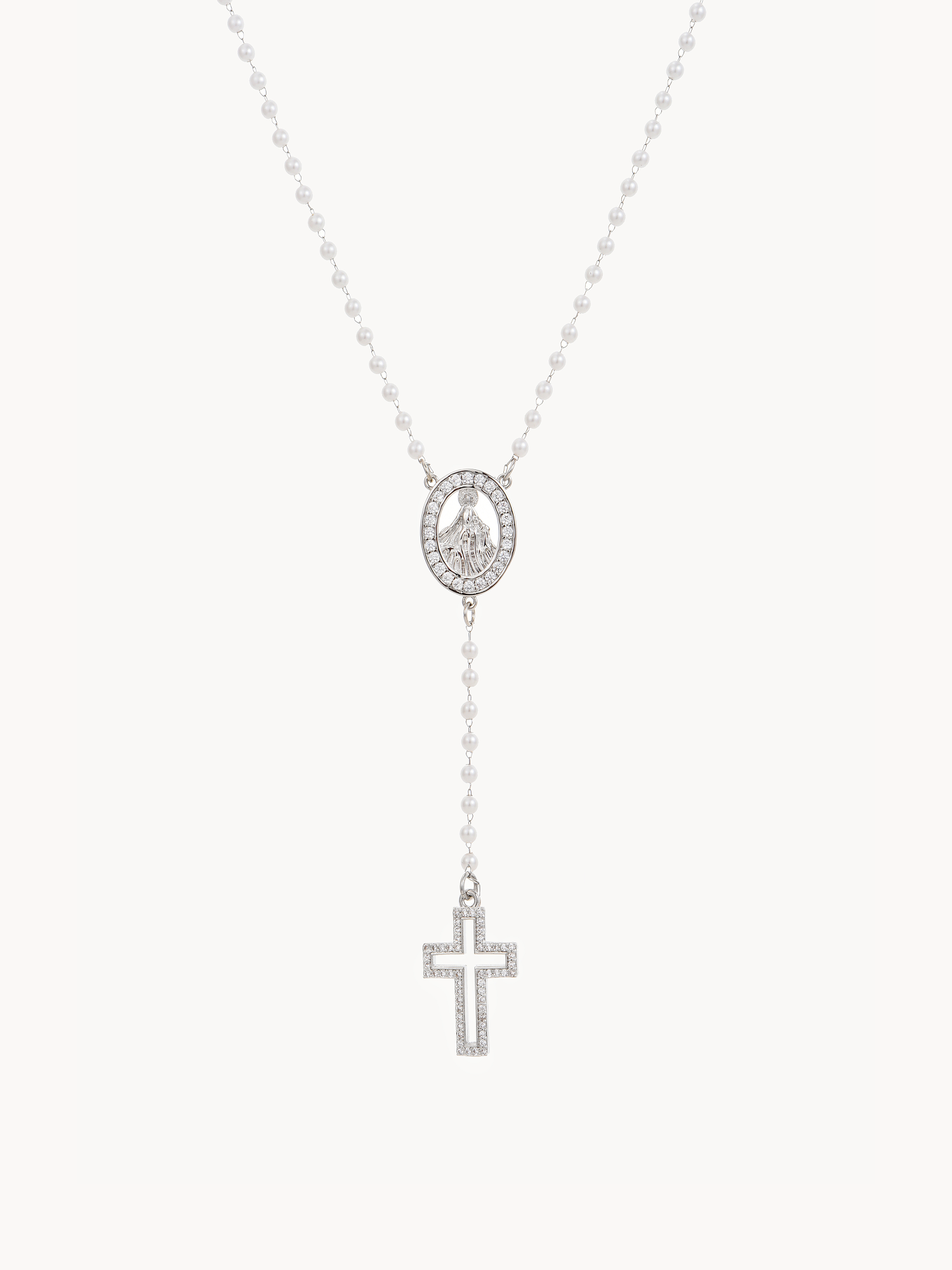 Grace Pearl Cross Lariat Necklace - Kuri Jewelry