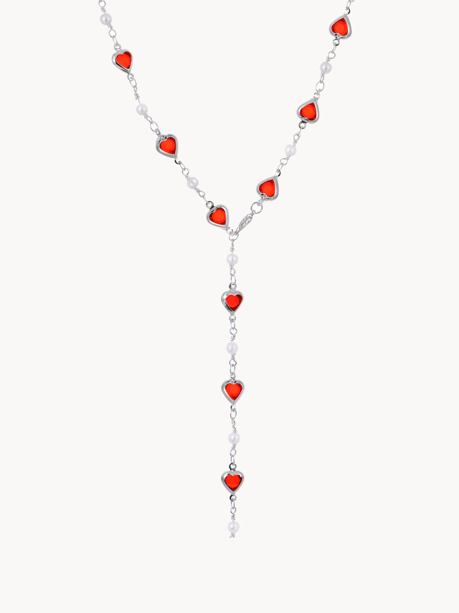 Margaret Red Hearts Pearl Necklace - Kuri Jewelry