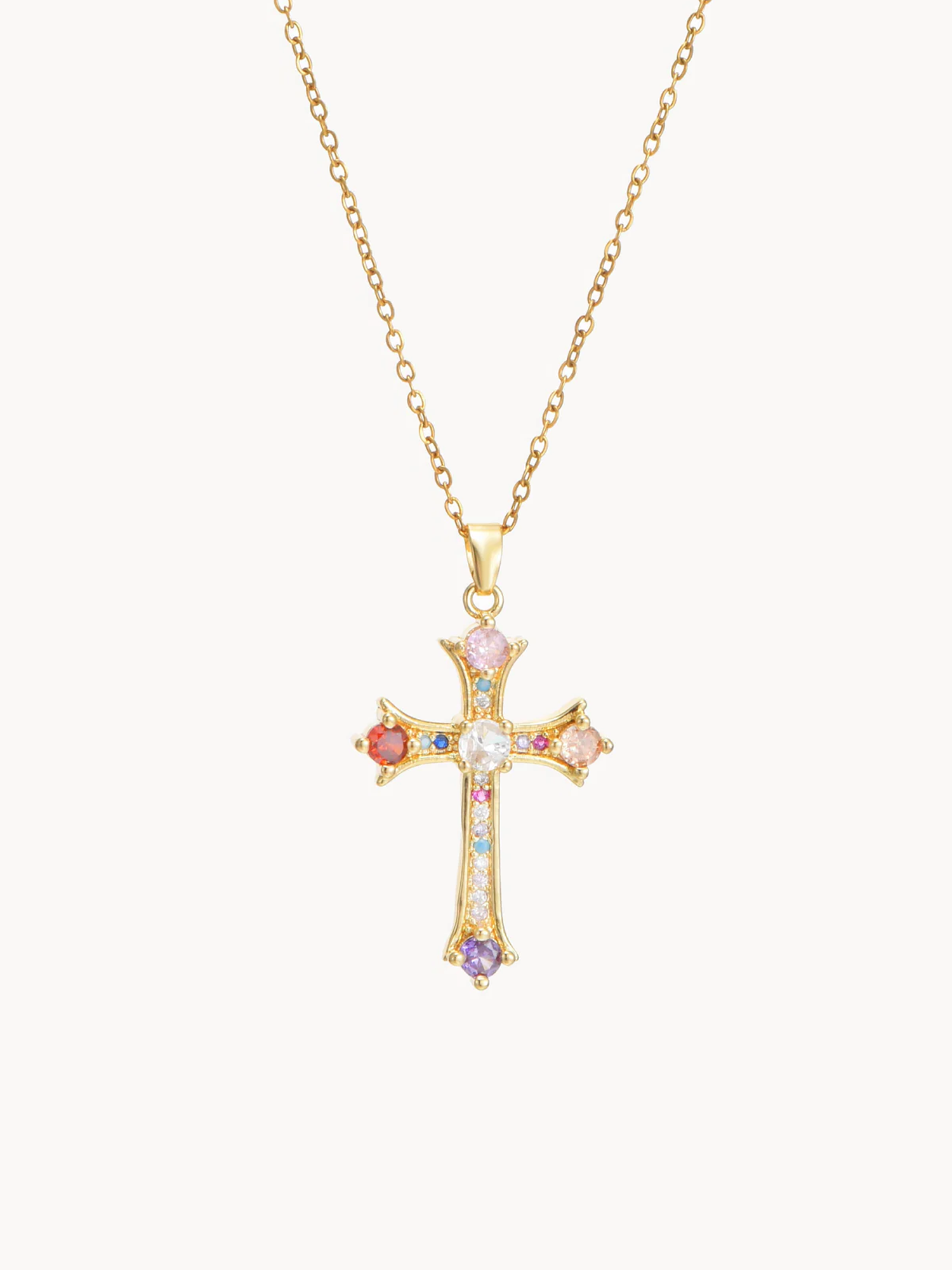 Natasha Colorful Cross Golden Necklace - Kuri Jewelry