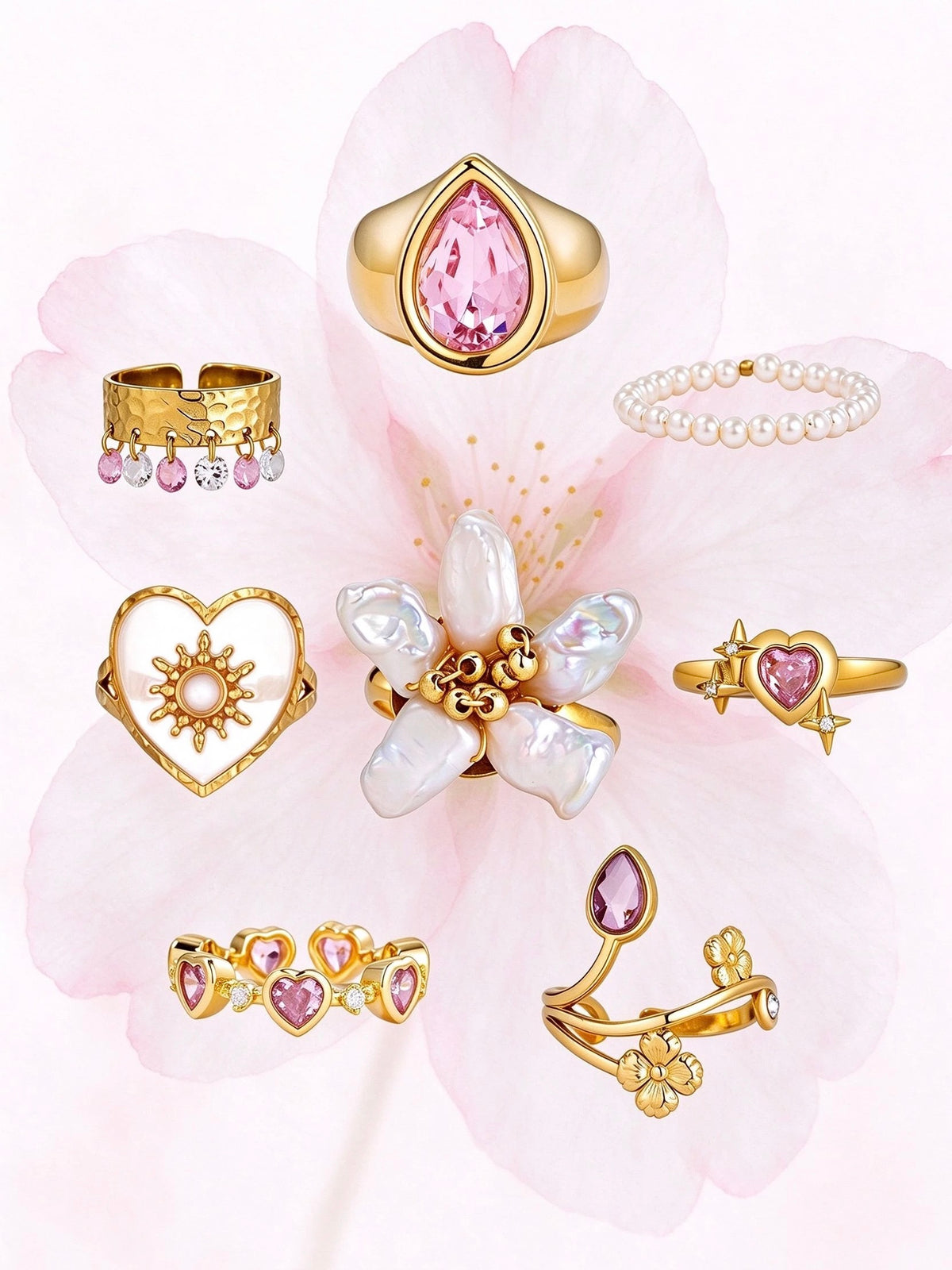 Pink & Pearl Ring Set II