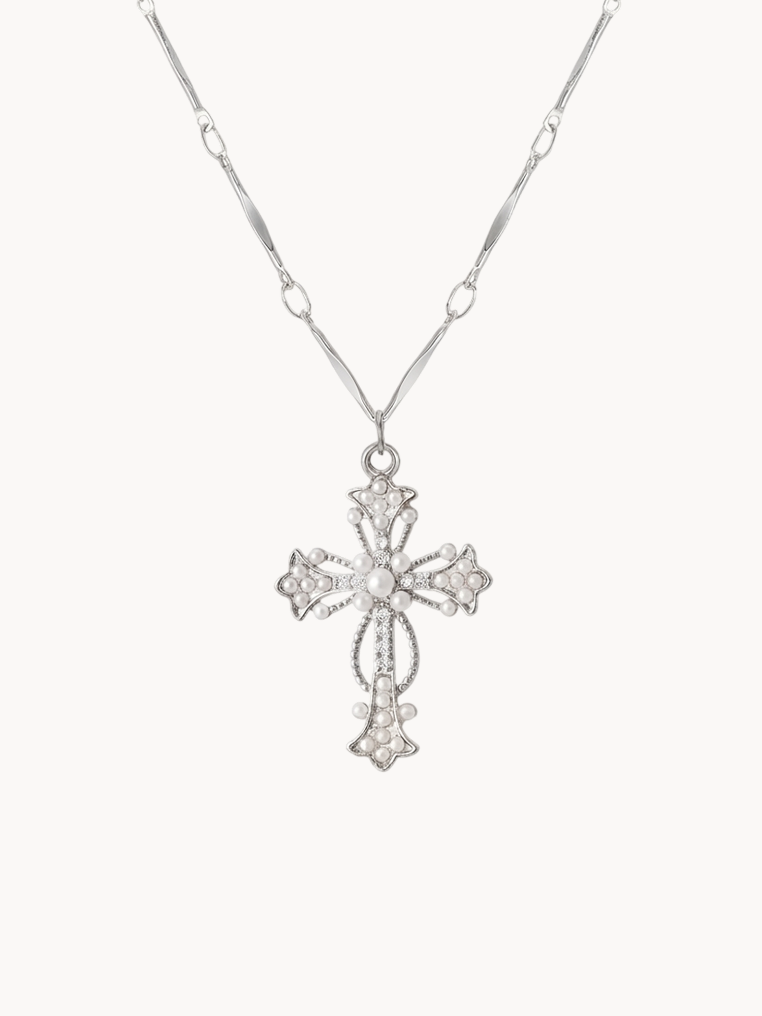 Silvia Gold Pearl Cross Necklace - Kuri Jewelry