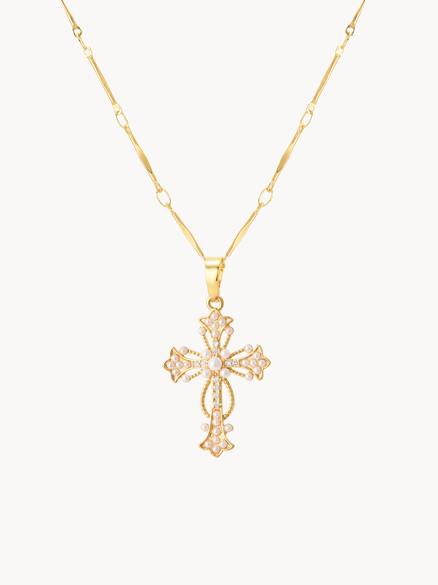 Silvia Gold Pearl Cross Necklace